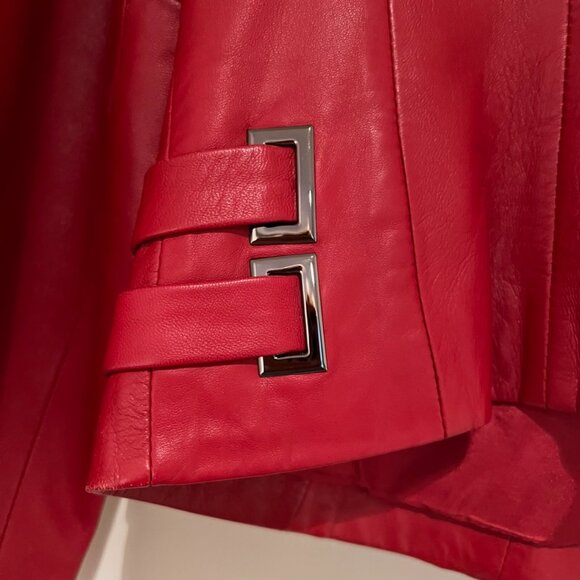 Red Leather Moto Jacket size M - Picture 7 of 13